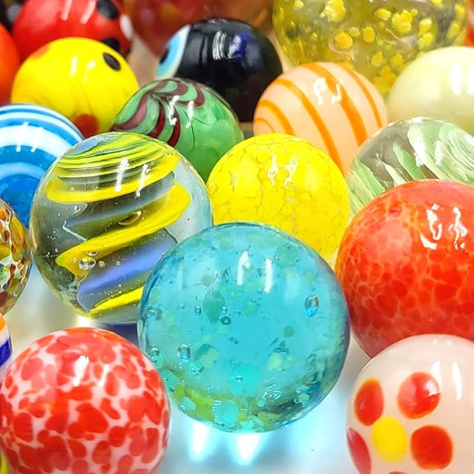 71pcs Assorted Marbles for Kids Handmade Big and Small Glass Marbles Bulk Set for Marble Game Toy Cool and Colorful