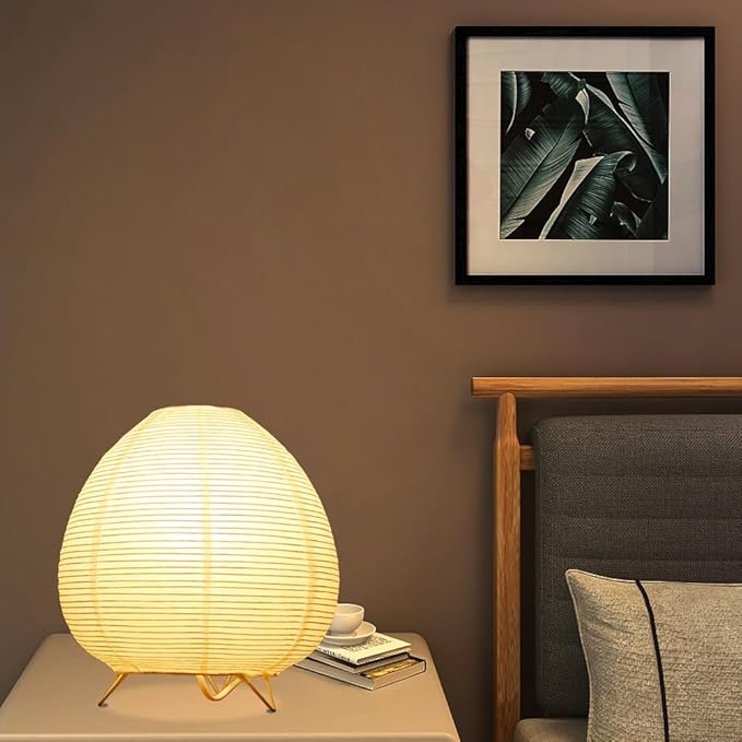 Bedside Table Lamp Paper and Chrome Standing Lamp Room Decoration Festival Lantern Light Nightstand Desk Lamp Bedroom Dresser Living Kids Room College Dorm Coffee (White, 9"x 9" x 8")