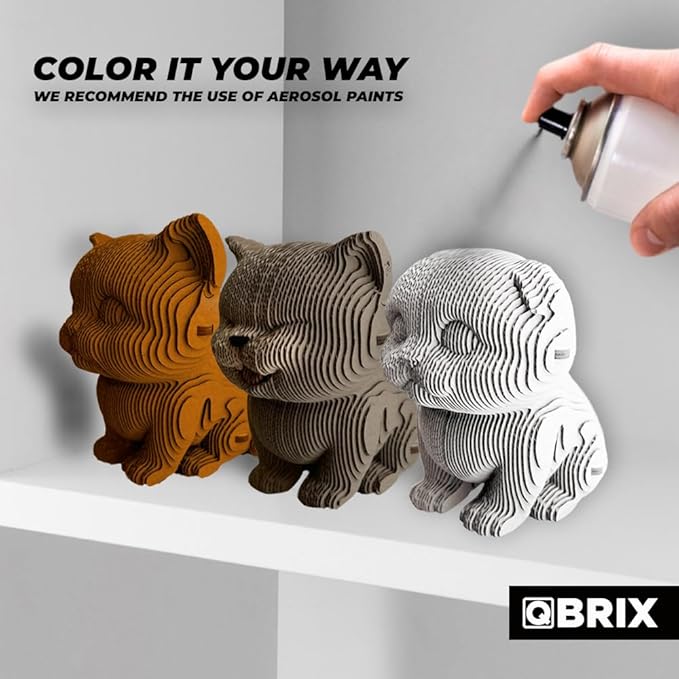 QBRIX 3 Cats 3D Puzzle for Adults, DIY Craft Kit for Home Decor, 3D Model Kit for Teens, Creative Gift for Boys & Girls 14+, Cardboard Model Building Kit