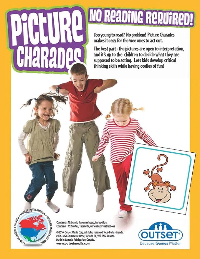Outset Media Picture Charades for Kids - No Reading Required! - Contains 4 Deck, 192 Cards Total - Ages 4+