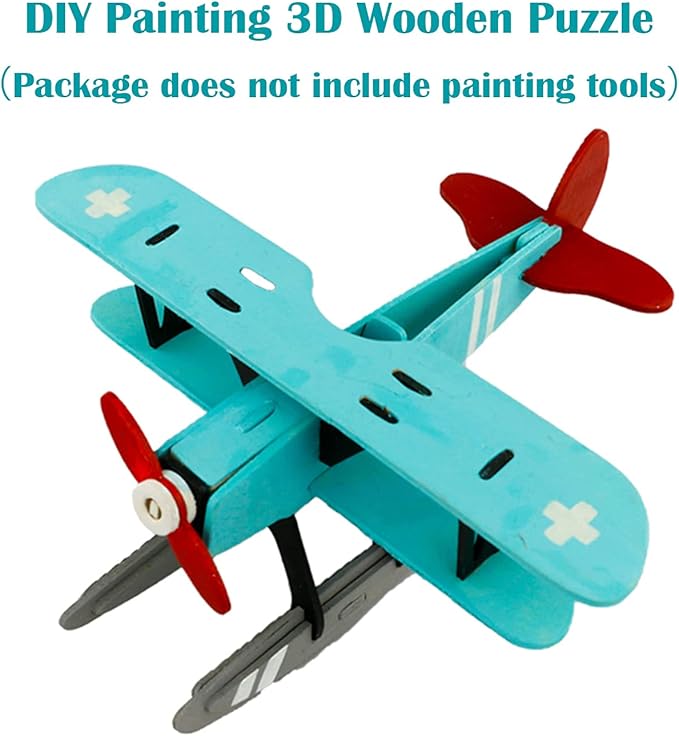 Georgie Porgy 3D Wooden Puzzles for Kids Toys Construction Woodcraft Kits DIY Model Puzzle Kits Birthday Gifts Pack of 6 (Airplane Bus Sports Car Pirate Ship Truck Motorcycle)