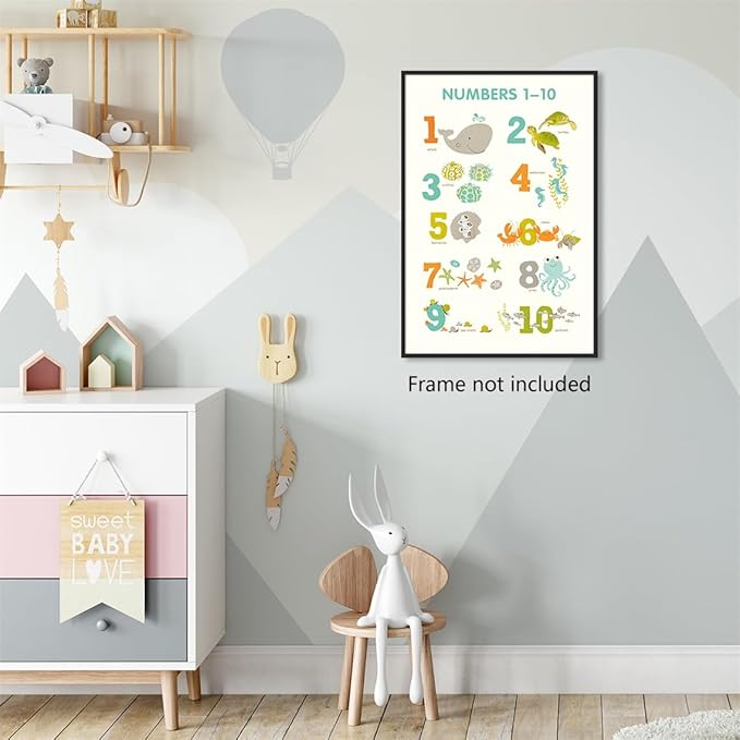 xbsifyiooa Number 1-10 Poster for Toddlers, Learning & Educational Numbers Posters for Toddlers 1-3, Kids Learning Posters, Cute Animal Numbers Chart Preschool Wall Posters For Kids 24x36in Unframed