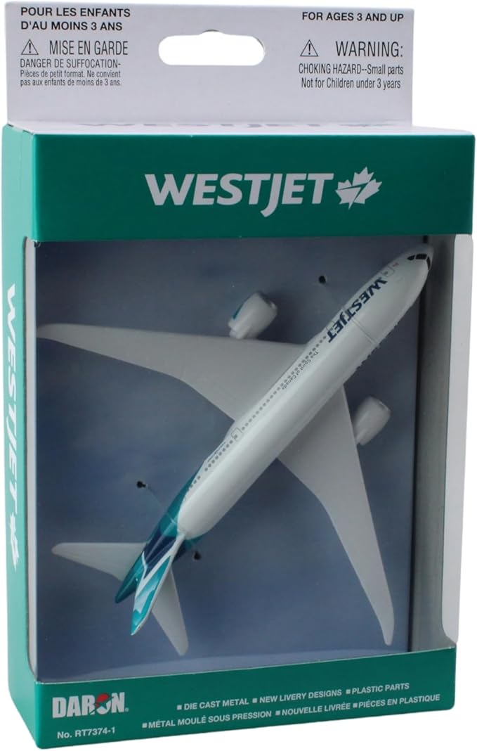 Daron Toy Airplane – WestJet Airlines – Die-Cast Metal Model Airplane Toy with Plastic Parts for Kids Ages 3+