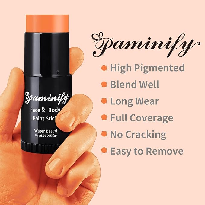 Orange Face Paint Stick,Water-Based Orange Body Paint Stick,Washable Face Painting for Lion Tiger Fox Pumpkin Costume,Halloween Professional SFX Makeup Paint for Cosplay ,1.06 OZ