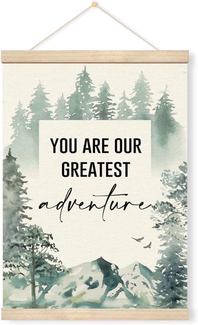 Geondos Inspirational Wall Art - You are Our Greatest Adventure, Mental Health Self Care Poster Hanger Frame, Watercolor Forest Mountain Adventure Wall Art Decor for Kids Baby Bedroom Nursery