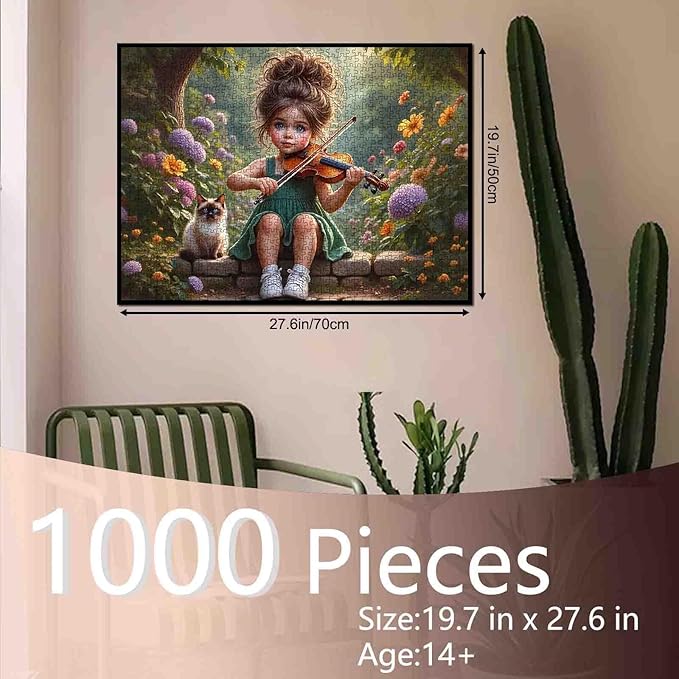Tucocoo 1000 Piece Jigsaw Puzzle for Adults, Girl Playing Violin in Garden with Cat – Challenging and Relaxing Puzzle, Aesthetic Art Puzzle for Family, Educational Toys for Teens Home Wall Decor Gift