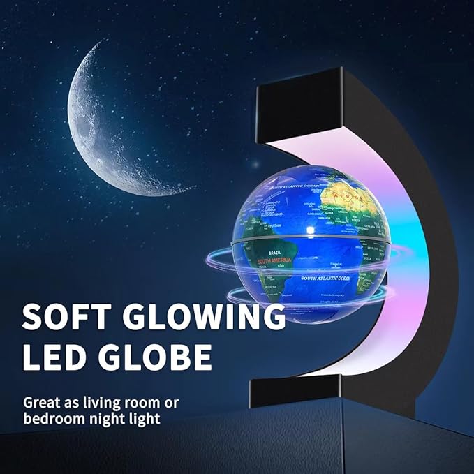 Magnetic Levitating Floating Globe with LED Lights, Cool Gadgets C Frame Globe Lamp for Men Father Husbands Boys Girls and Kids, Cool Tech Gift for Office Home Bookshelf Desk Decor