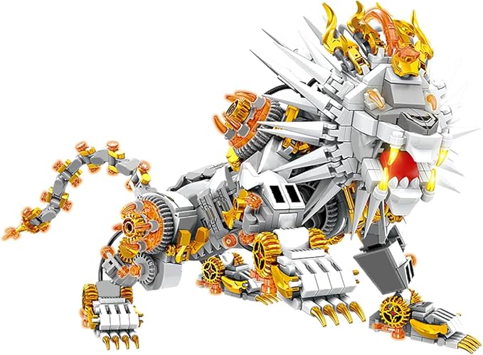 Grayish White Mechanical Lion Building Blocks Set (1422Pieces) Gift for Adults and Kids