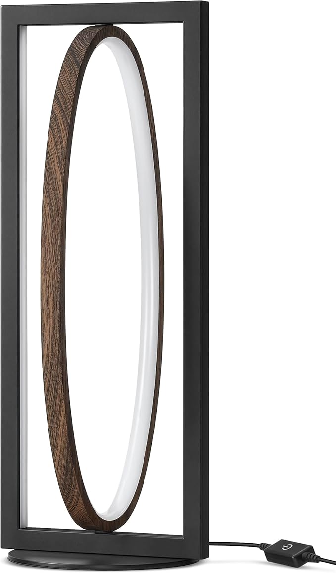 Modern LED Table Lamp, Dimmable Minimalist Bedside Lamp, 3 Color Temperatures, Angle Adjustable, Cute Desk Lamp, Nightstand Lamp for Living Room, Bedroom, Office, Black and Walnut K62TL05