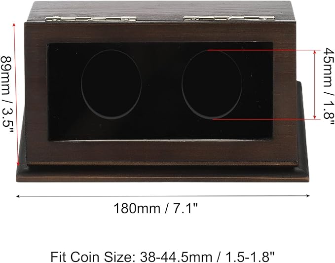 PATIKIL Coin Display Case, 2 Slots Coin Presentation Display Box Coin Box Coin Case with Coin Holder Fit 38-44.5mm Coin for Silver Dollar Collectors, Brown
