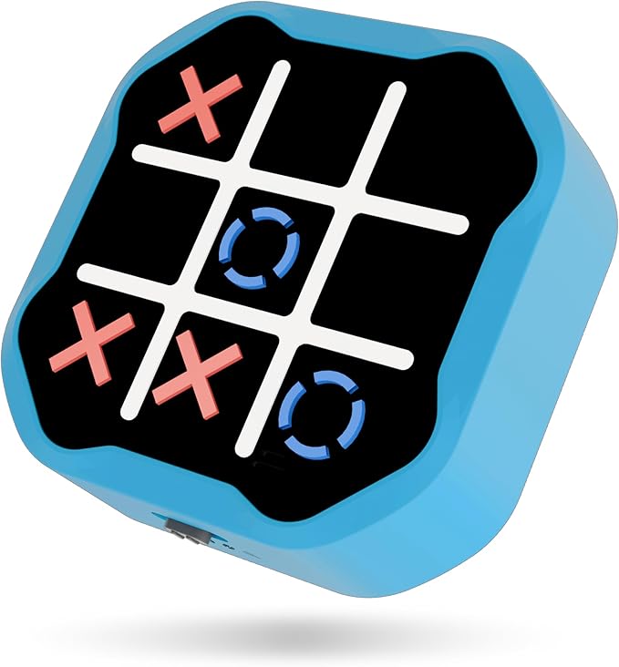 3-in-1 Electronic Tic Tac Toe Game, Handheld Travel Toy with Silent Mode, Fun for Kids and Adults, Blue