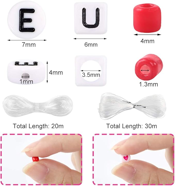 7600pcs Friendship Bracelet Kit Including 6000pcs 4mm Glass Seed Beads and 1600pcs Letter Beads for Bracelet Making, Jewelry Making and Crafts with 20m Crystal String and 30m Elastic String