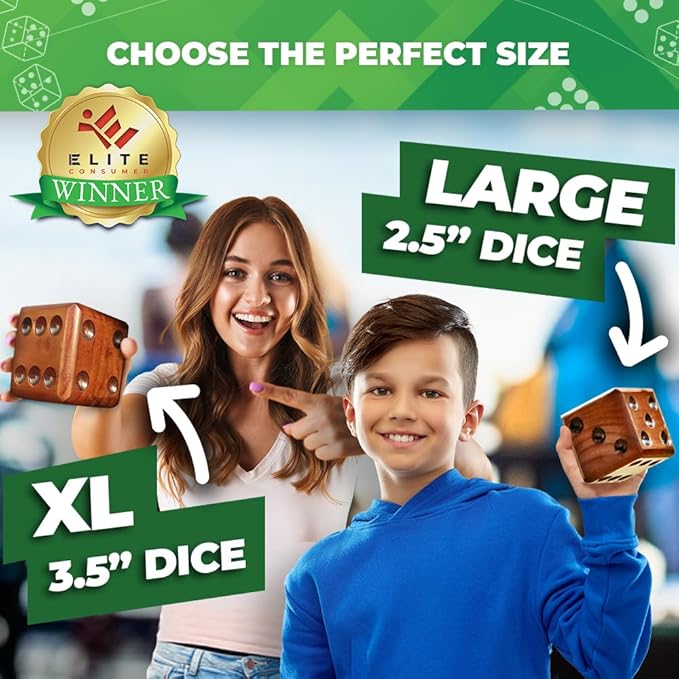 SWOOC Games - Yardzee, Farkle & 20+ Giant Dice Games (All Weather) with Wood Bucket, 5 Scorecards & Marker - Yard Dice Outdoor Game - Large Dice Jumbo - Giant Yard Games - Outside Games - Lawn Games