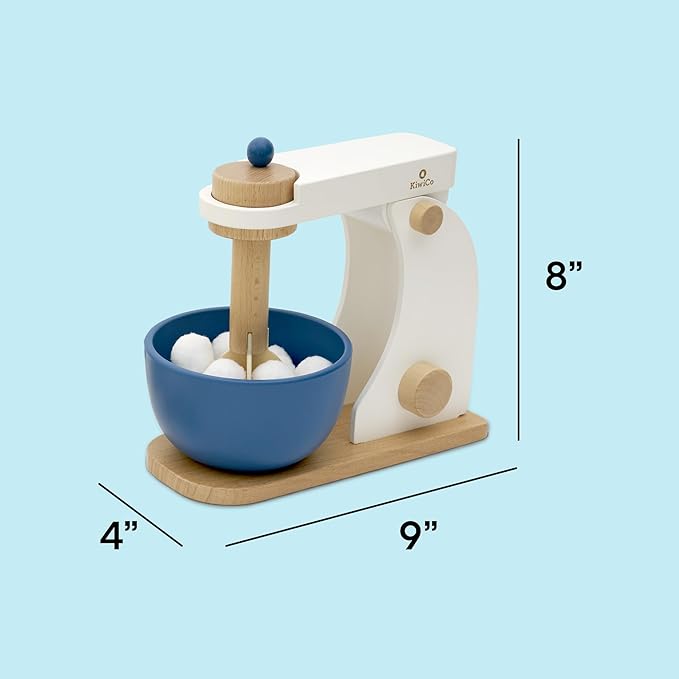 KiwiCo Bake-a-Cake Stand Mixer | Play Kitchen | Kids Baking Set Ages 3+ | Learn Early Math with Wooden Kitchen Play Set | Includes Ingredients, Stand Mixer, Measuring Spoons, Recipe Cards and More
