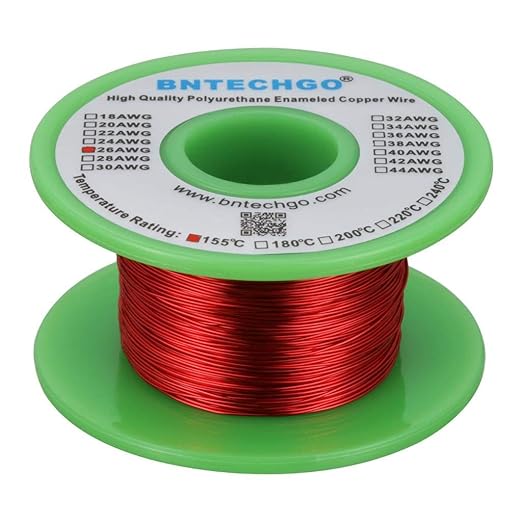BNTECHGO 26 AWG Magnet Wire - Enameled Copper Wire - Enameled Magnet Winding Wire - 4 oz - 0.0157" Diameter 1 Spool Coil Red Temperature Rating 155℃ Widely Used for Transformers Inductors