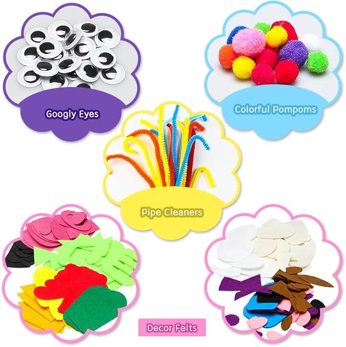 WATINC 12Pcs Hand Puppet Making Kit for Kids Art Craft Felt Sock Puppet Toys Creative DIY Make Your Own Puppets Pompoms Storytelling Role Play Party Supplies for Girls Boys