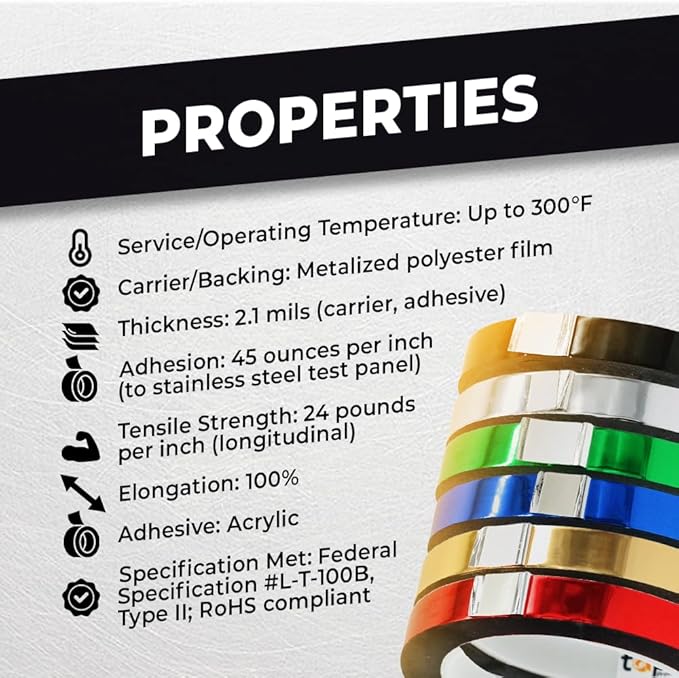 WOD MPFT2 Red Metalized Polyester Mylar Film Tape with Acrylic Adhesive, 1/8 inch x 72 ft. Vibrant Mirror Red Tape, Decor Tape for Detailing Accent Wall, Graphic Arts, Car and Boat Trim