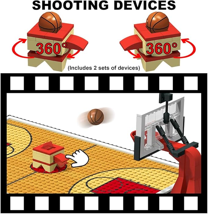 Building Blocks Toy - Basketball Court Baseplates and Sets of 2 Basketball Hoop Basketball Goal Building Bricks for Basketball Game - Compatible with Major Brands (Basketball Playset/Red)