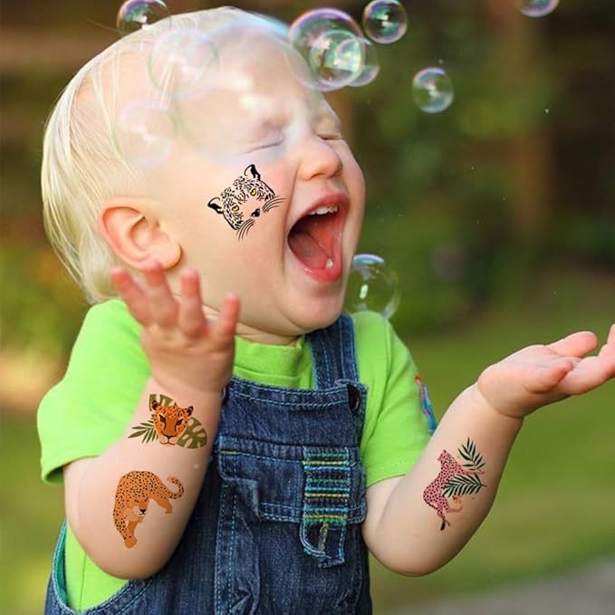 Cheetah Tattoos for Kids, 10 Sheets Cheetah Jungle Animal Theme Temporary Tattoos for Boys Cheetah Birthday Party Supplies Gifts Decoration
