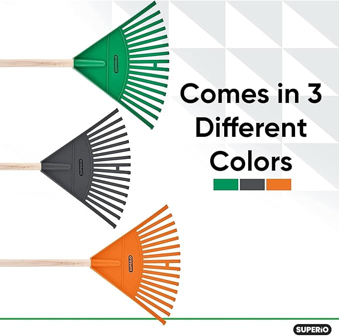 Pack of 3 Kids Rake with Hardwood Handle, Durable Plastic Head to Sweep Leaves in Lawn and Tidying Up The Garden, 34" (Orange)