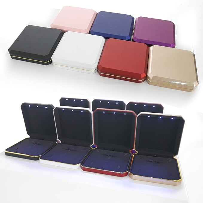 HSLFUAI Large Necklace Box, Necklace Gift Box with Led Light,Jewelry Box for Necklace,Jewelry Gift Box for Wedding, Birthday, Valentine' Day, Mother'S Day, Christmas
