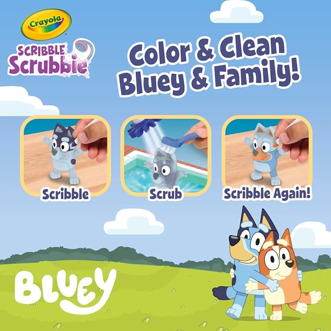 Crayola Scribble Scrubbies Bluey Poolside Playset (4ct), Washable Bluey Toy Set for Kids, Holiday for Toddlers, with Bingo, Chilli, and Bandit, Ages 3+