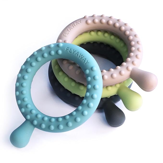 Flyaway Sensory Chew Toys for Autistic Children 4 Pack, Silicone Sensory Toys for Toddlers 1-3 Kids Adults with Autism ADHD SPD, Q Shape Teething Toys for Baby Oral Motor Stimulation