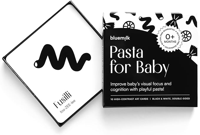 Pasta for Baby High Contrast Cards Sensory Toy Learning Activity Large Black and White Flash Cards Newborn Tummy Time Play 0+ Months Infant Essentials Curious Baby Activity Gift Set