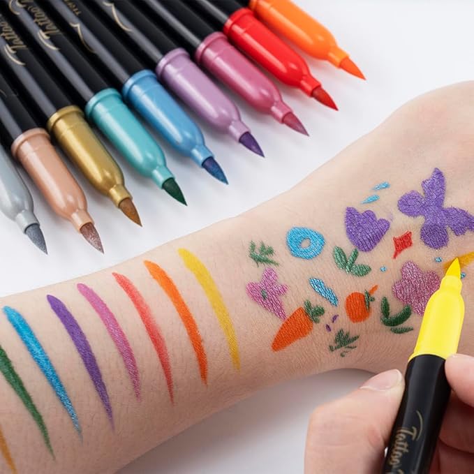 Transon 10 colors Face Painting Marker for Halloween and Makeup Parties Temporary tattoo Painting Body Painting with Brush Tip Including Stencil Stickers