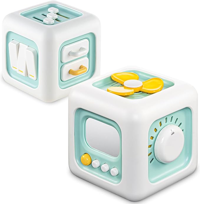 Activity Cube Montessori Toys for 1 Year Old, Sensory Toys Busy Board for Babies 6-12 Months, Car Travel Airplane Toys for Toddlers 1-3, Birthday Gift for 1 Year Old Boys Girls, Green