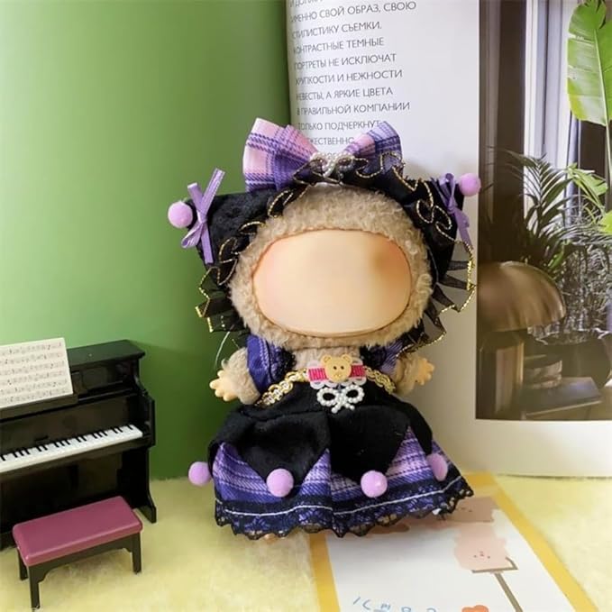17cm Doll Clothes Set(No Doll), Hat & Overalls Set for 17cm Labubu Suit, Cute Cloth for Dress up Unique Style Dolls Outfit Stylish Clothes for Labubu (Lolita Dress)