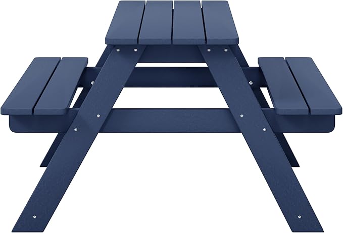 Costaelm Kids Picnic Table, HDPE All Weather Outdoor Toddler Picnic Table and Chair Set Kids Bench for Patio, Backyard, Garden, Lawn, Navy Blue