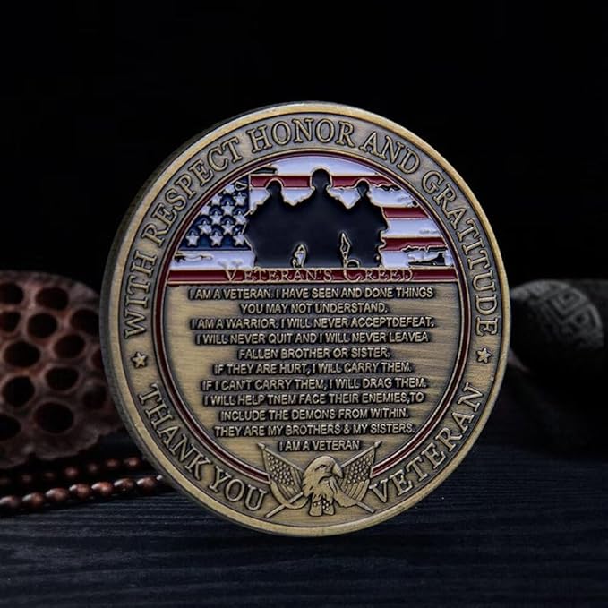 Military Veterans Creed Challenge Coin with Gift Box Military Coin Gift Thank You for Your Service Veterans are My Brothers