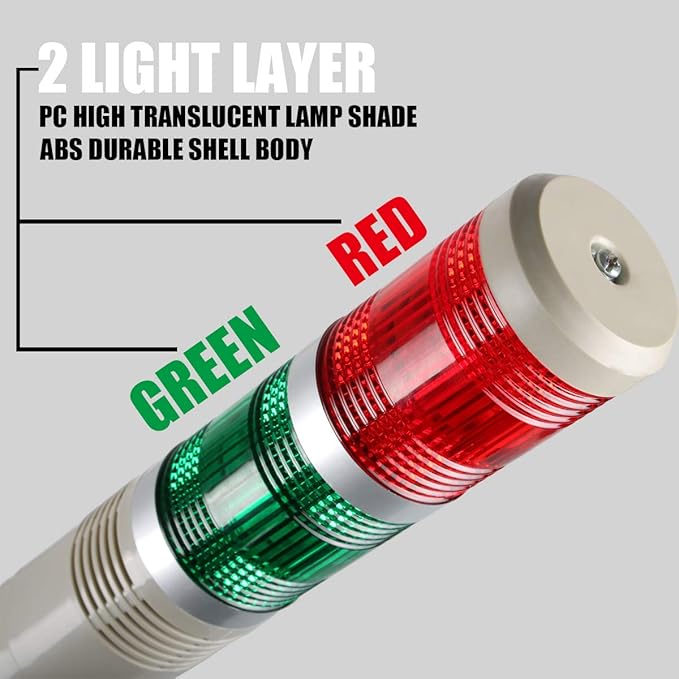 Industrial Signal Tower, LED Alarm with Flash Indicator, 2-Layer Stack Warning Light and Buzzer for Safety (110V/Sound/Steady ON)