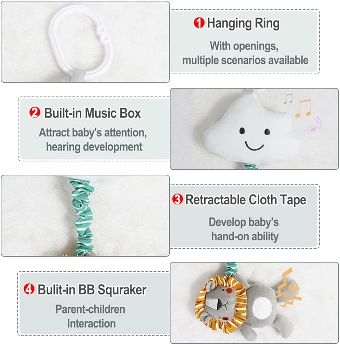 Baby Hanging Musical Toy with Music Box, Baby Lullaby Pull Musical Sensory Toys for Babies Boys and Girls, Clip On Babies Pram Pushchair Cribs Strollers Car Seats Toys, Cloud