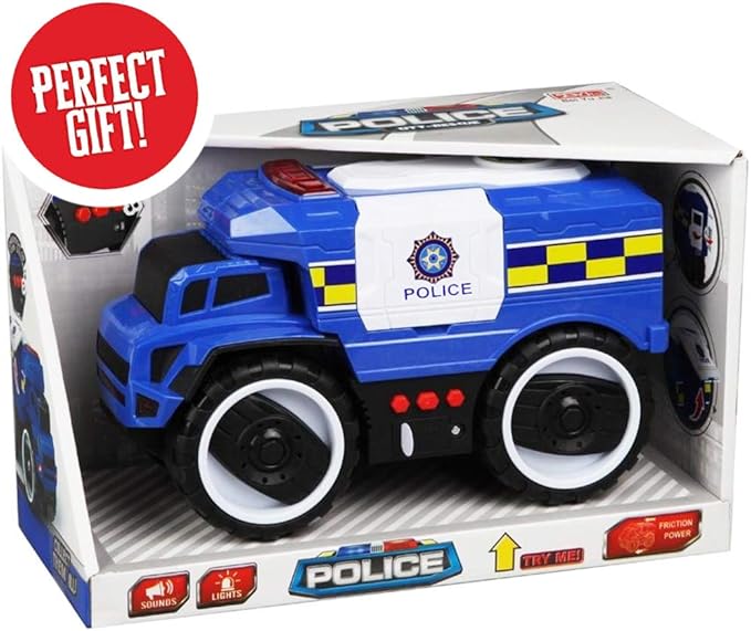 Liberty Imports Big Wheel Police Monster Truck Toy, Friction Powered Police Car for Kids with Lights & Sounds – Large Wheels, Opening Doors, and Realistic Police Siren Effects