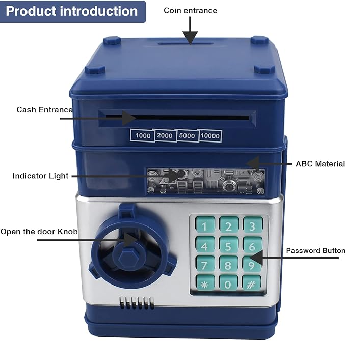 Electronic Password Piggy Bank with ATM Function for Kids - Money Saving Bank, Secure Cash Coin Safe Box for Boys Girls Ages 3-12, Birthday Gift (New Blue)