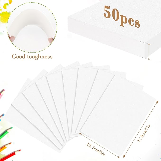 50PCS 5x7 Watercolor Paper Bulk, 140lb/300g Cold Press Thick Water Color Paper Pad for Kid Child Adult, White Art Paper for Drawing Painting Markers Gouache, Textured Cotton Paper Sheets