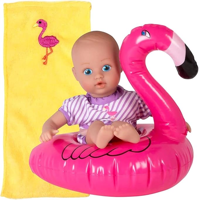 Adora Splash Time Babies Collection, 8.5” Baby Doll with Sweet Baby Smell, Premium QuickDri Vinyl and Machine Washable, Includes Clothes and Accessories, Birthday Gift For Ages 3+ - Fun Flamingo
