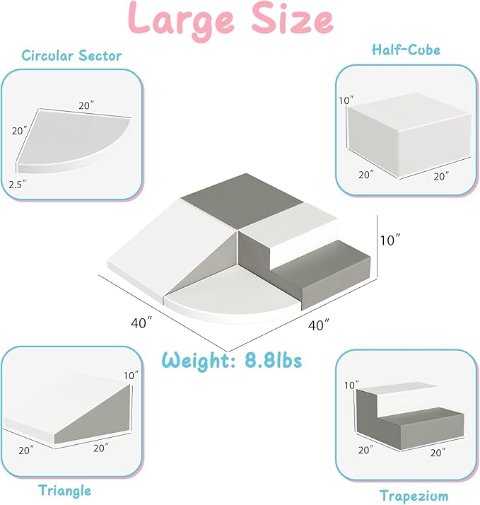 4-Piece Toddler Climbing Toys, Baby Soft Foam Climbing Blocks Set for Indoor Crawling Climbing and Sliding, Modular Play Structures 1-3 Years Old Climber Activity Playground