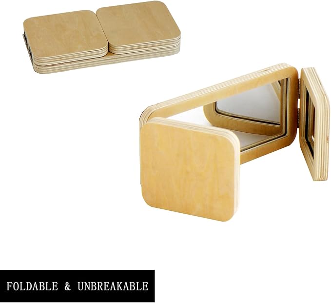 Tummy Time Mirror, 3 Panels, Montessori & Reggio-Inspired, Light Table Accessory, Multi-Angle Observation Mirror, Small Size