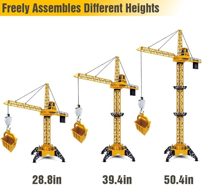 Mini Tudou 50.4 inch Tall 2.4GHz Remote Control Tower Crane,6 Channel Remote Control Construction Crane Toy 680°Rotation Lift Model with Tower Light & Sound for Boys