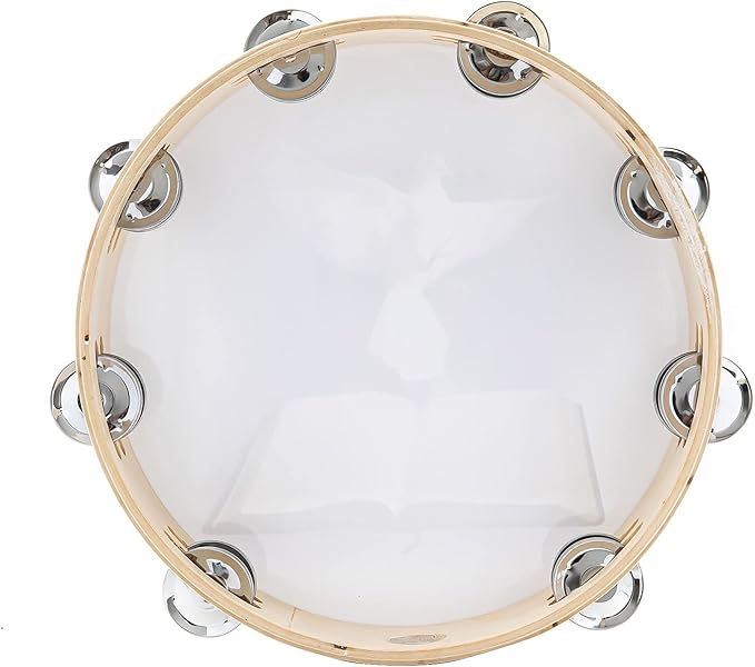 Tambourine 10 inch Dove Bible Double Row Jingle Tambourine for Adults,Handbell Clap Drum Tambourines for Pray Church Party Musical Instrument (10 inch Dove)