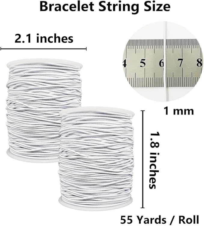 Stretchy String for Bracelets, 2 Rolls 1 mm Sturdy Elastic String Elastic Cord for Jewelry Making, Necklaces, Beading (White)