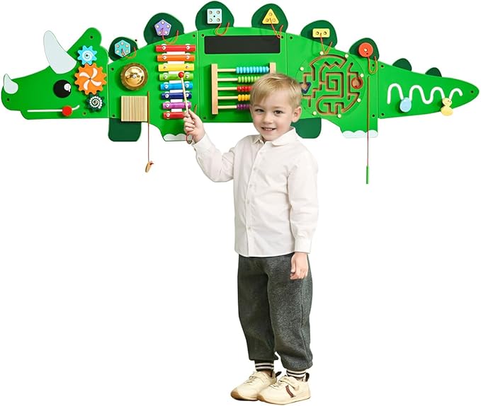 VEVOR Dinosaur Activity Busy Board Wall, 11 Activities Board, Montessori Sensory Wall Panel for Kids 3-12 Years, Sensory Activity Panel, Ideal for Toddler Playroom Nursery Classroom