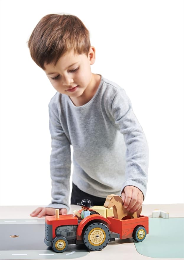 Tender Leaf Toys - Farmyard Tractor - Wooden Tractor Toy with Removeable Trailer, Animals and Accessories - Open-Ended Play Toy, Farm Pretend Play for Boys and Girls - Age 18m+