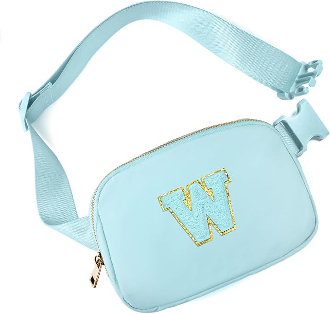 Gitus Gifts for 8 9 10 11 12 Year Old Girls Belt Bag Fanny Pack Crossbody Bags with Initial Letter Patch Cute Stuff Birthday Gifts for Teen Girls Women Personalized Trend Stuff (Icing Blue-W)