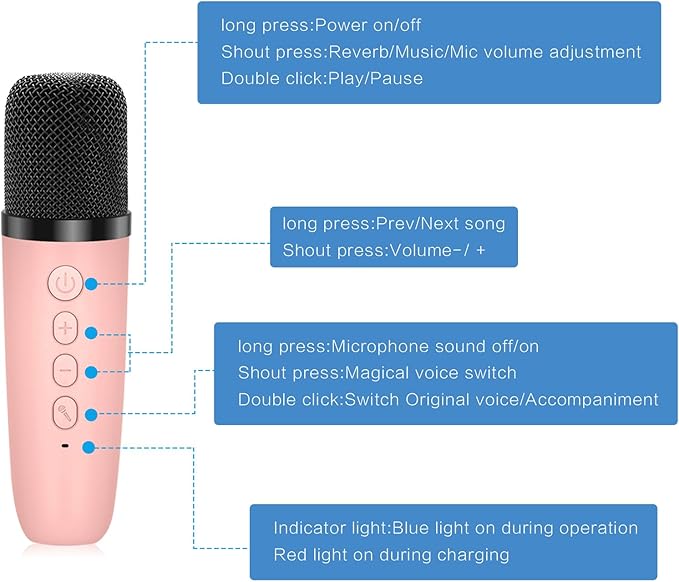 Mini Karaoke Machine for Kids Girls, Kids Karaoke Machine with 2 Wireless Microphones and LED Lights Toys for Christmas Birthday Party, Gifts for 4 5 6 7 8 9 10 11 12 Years