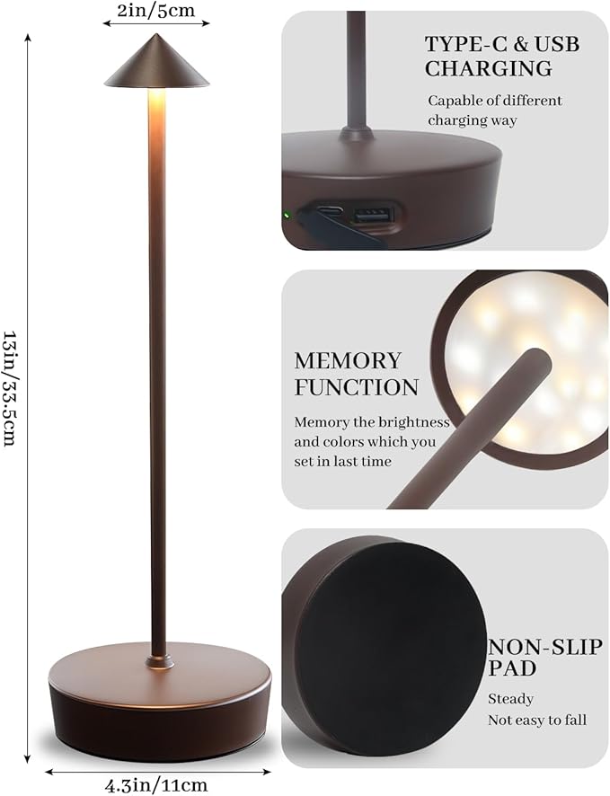 Rusty Cordless Rechargeable Table Lamp 7200mAh Portable Touch Control Led Waterproof Rust Table Lamp for Bedroom Reading