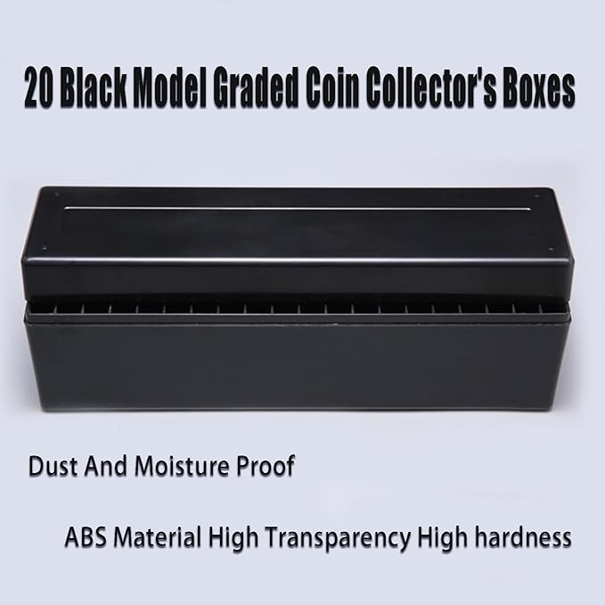 MUDOR 2 Pack Coin Slab Storage Box, Black Plastic Coin Holder Case Compatible with 20 Slab PCCB PCGS, Olny Box